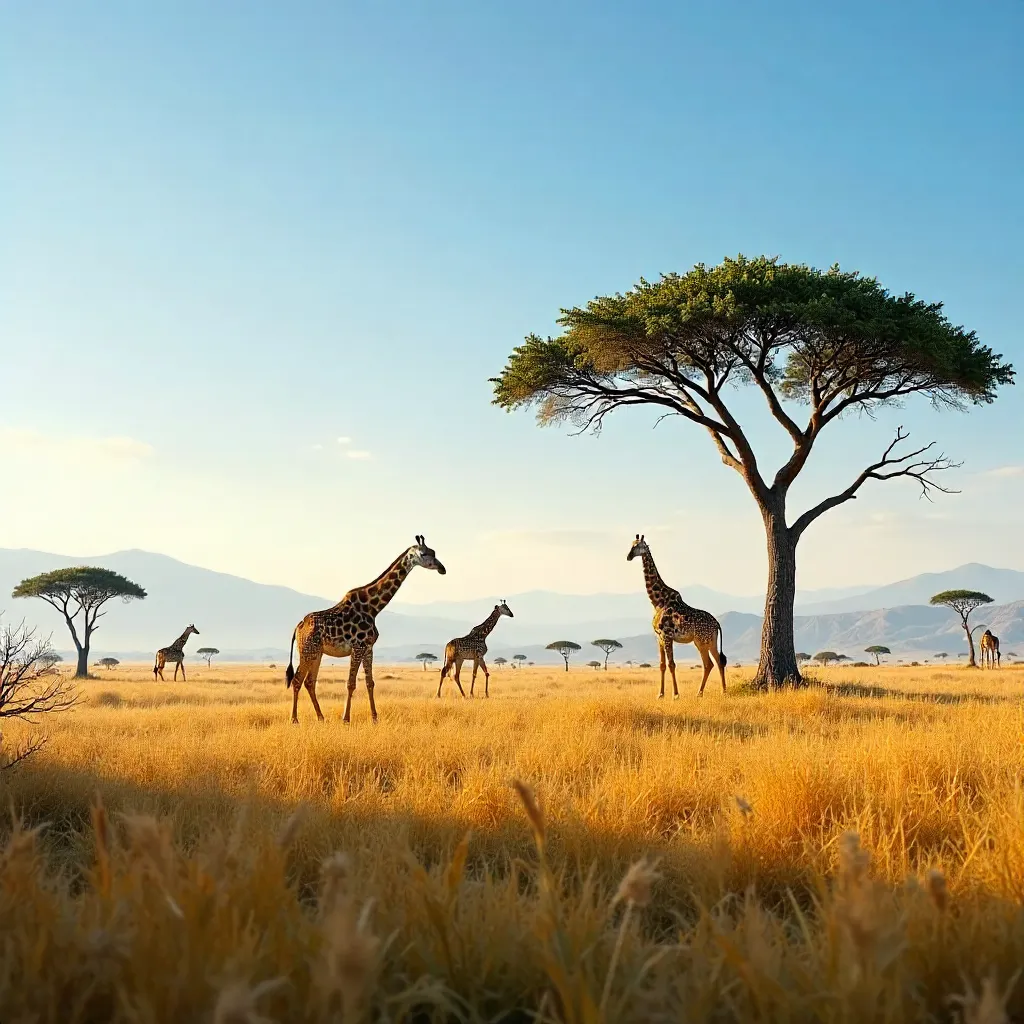 Giraffes Roaming the Serene African Savanna