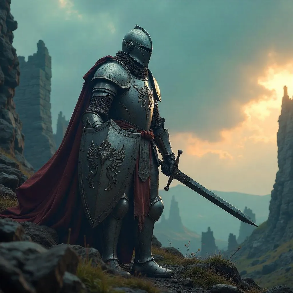 Lone Knight of the Dawn on a Misty Battlefront