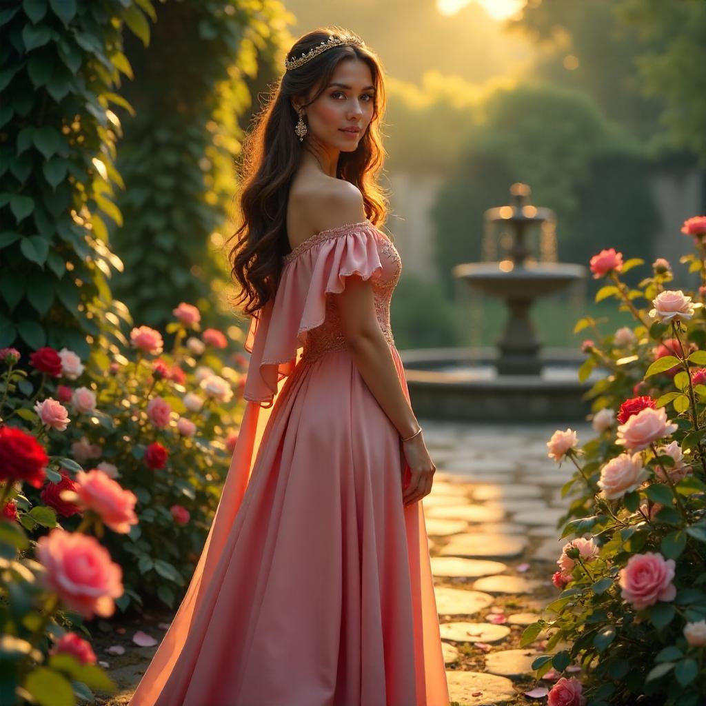 Photorealistic Princess in a Rose Garden