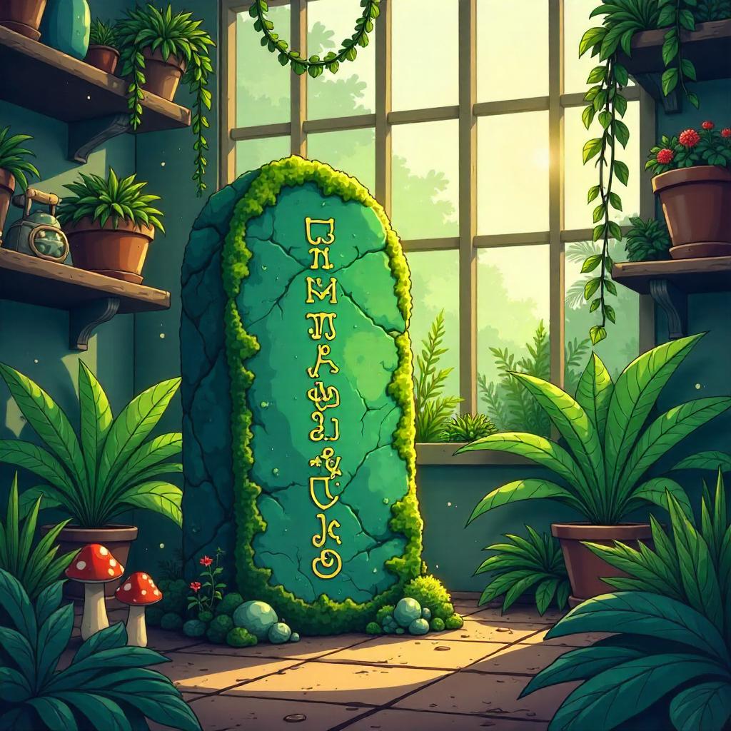 Runic Stone in a Cartoon Greenhouse