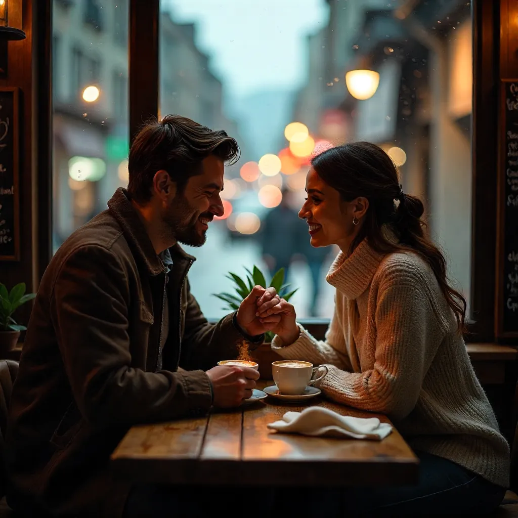 Romantic Moment: Holding Hands Over Coffee in a Vancouver Café