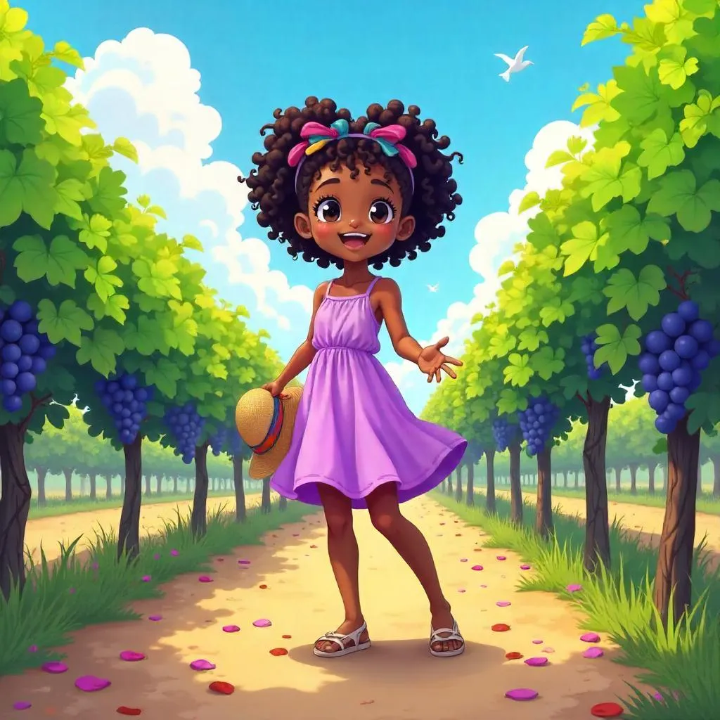 Cheerful Anime Girl in a Sunlit Vineyard