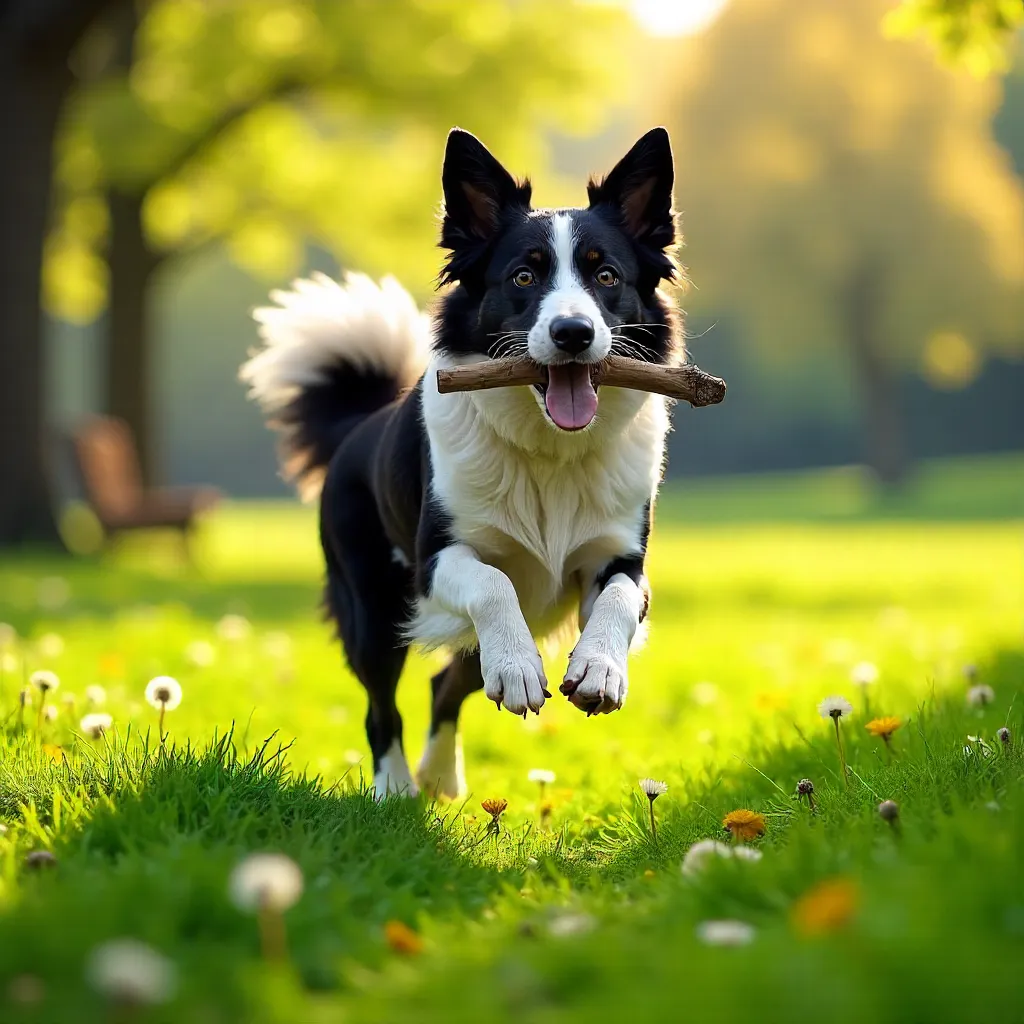 Border Collie Fetch in a Sunlit Spring Park