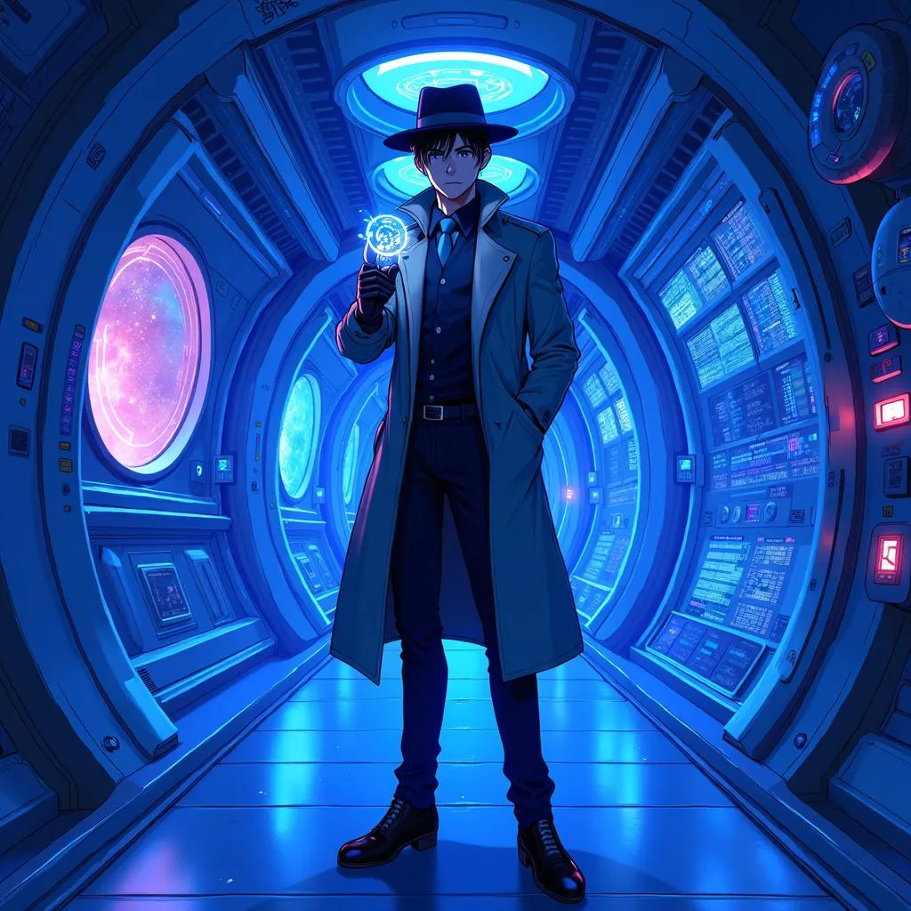 Neon Noir Detective on a Space Station