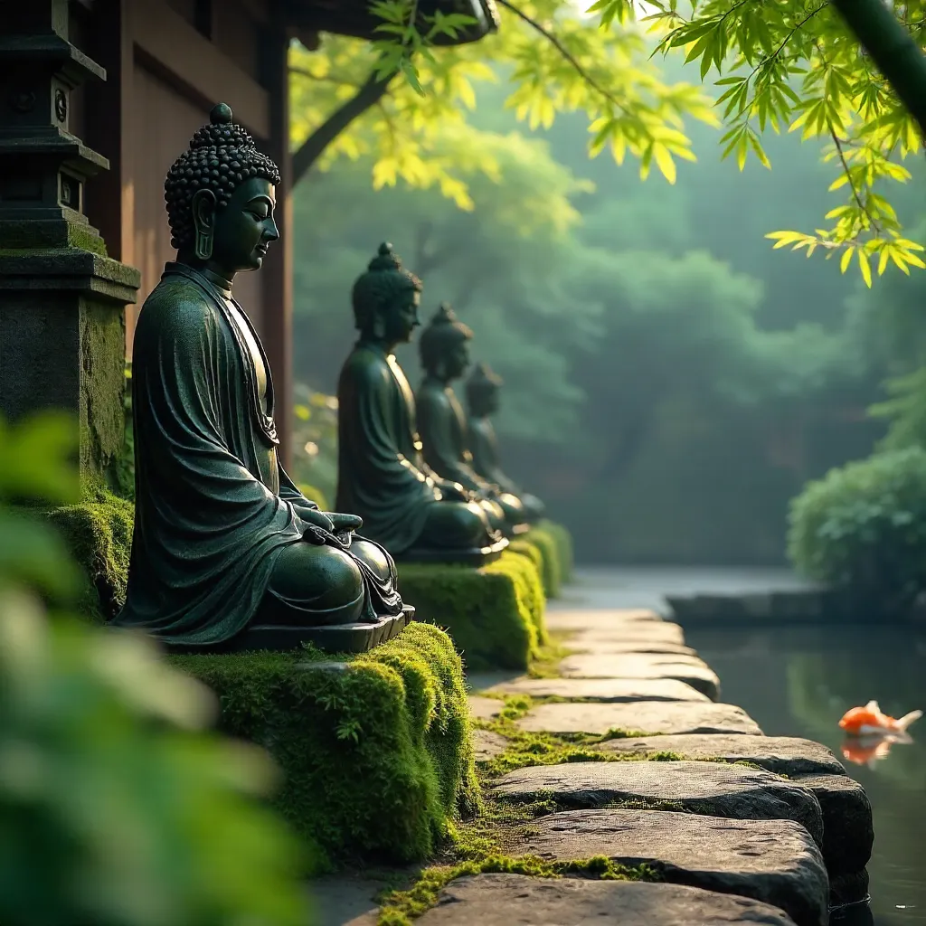 Moss-Covered Buddha in Kyoto's Serene Temple Gardens