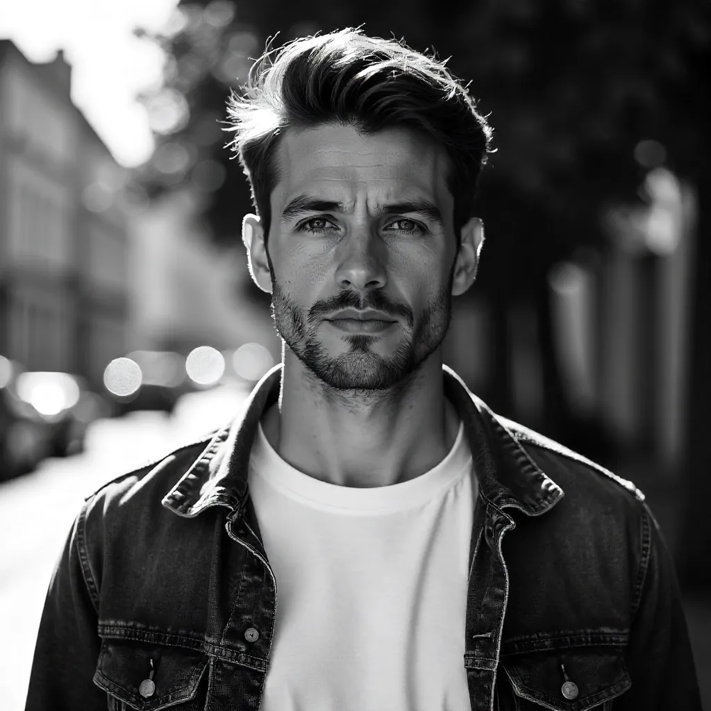 Striking Outdoor Black-and-White Portrait of a Man