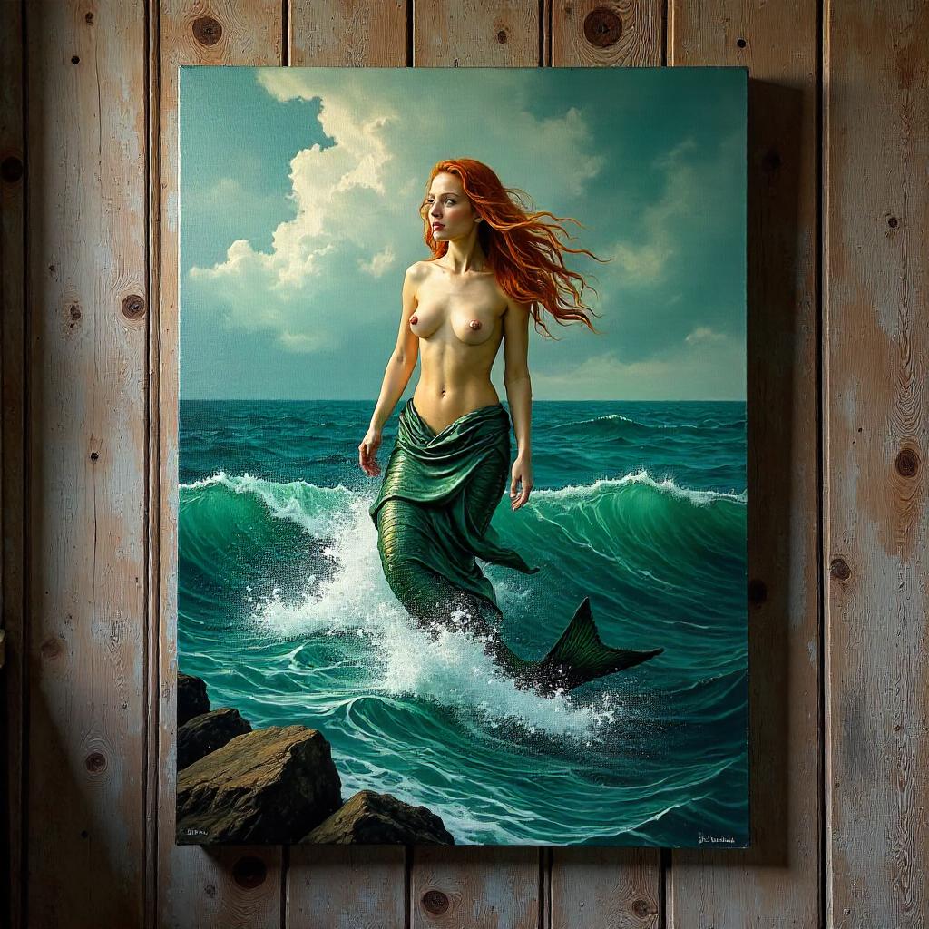 Photo-Real Oil Painting Selkie on the Shore