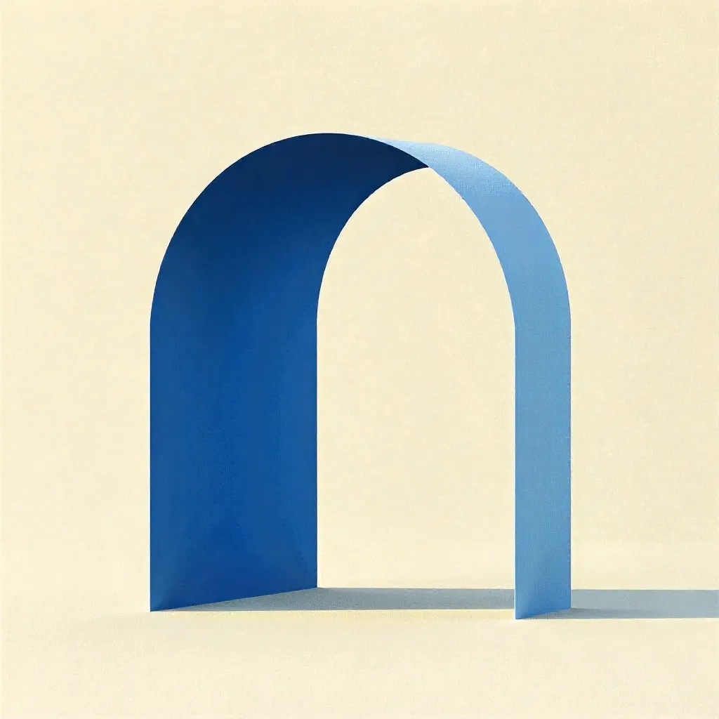 Blue Arch on Beige: Minimalist Abstract