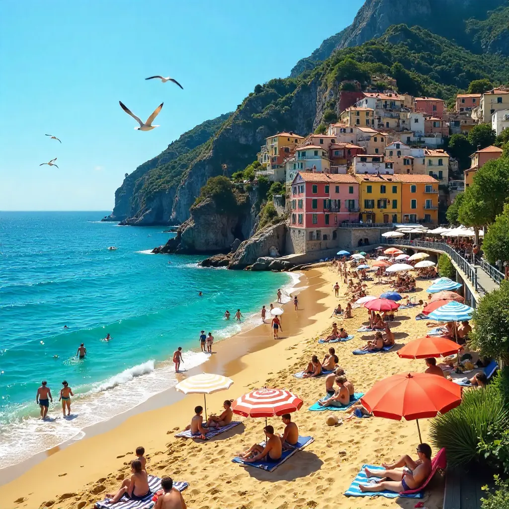 Vibrant Summer Beach in Monterosso al Mare, Cinque Terre