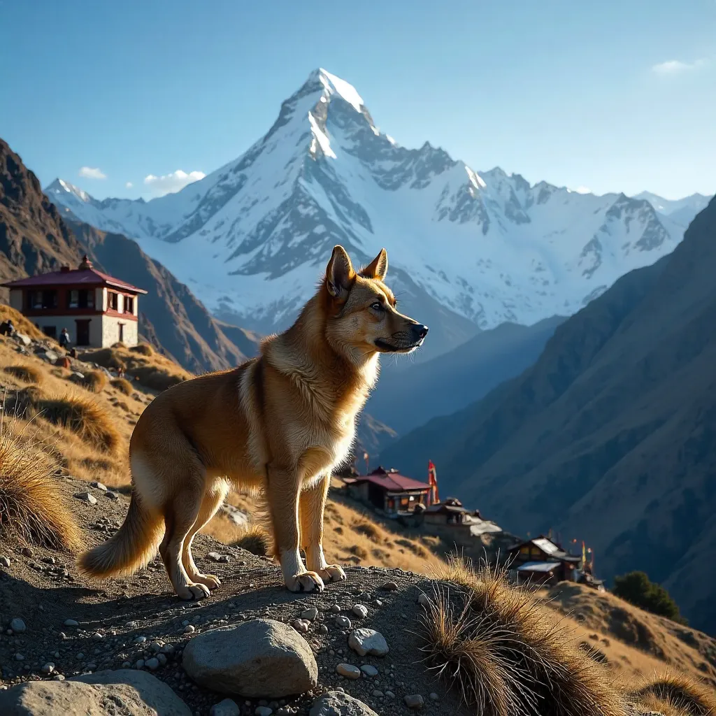 Lone Dog in Khumjung with Everest Backdrop