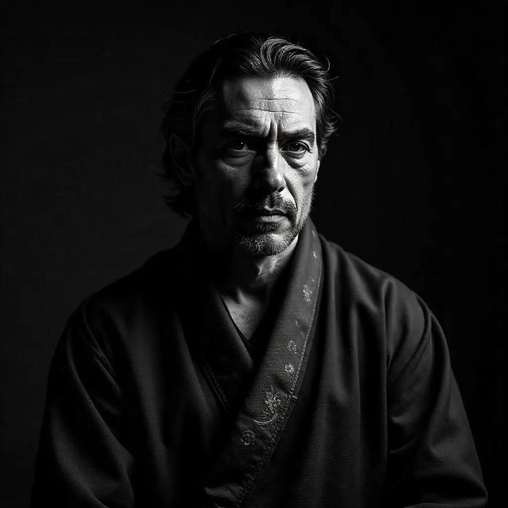 Moody Mono Portrait in Traditional Garb