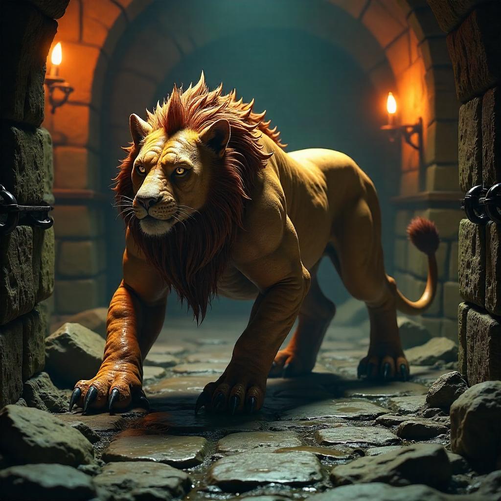 Monolithic Manticore in the Dungeon: 3D Render