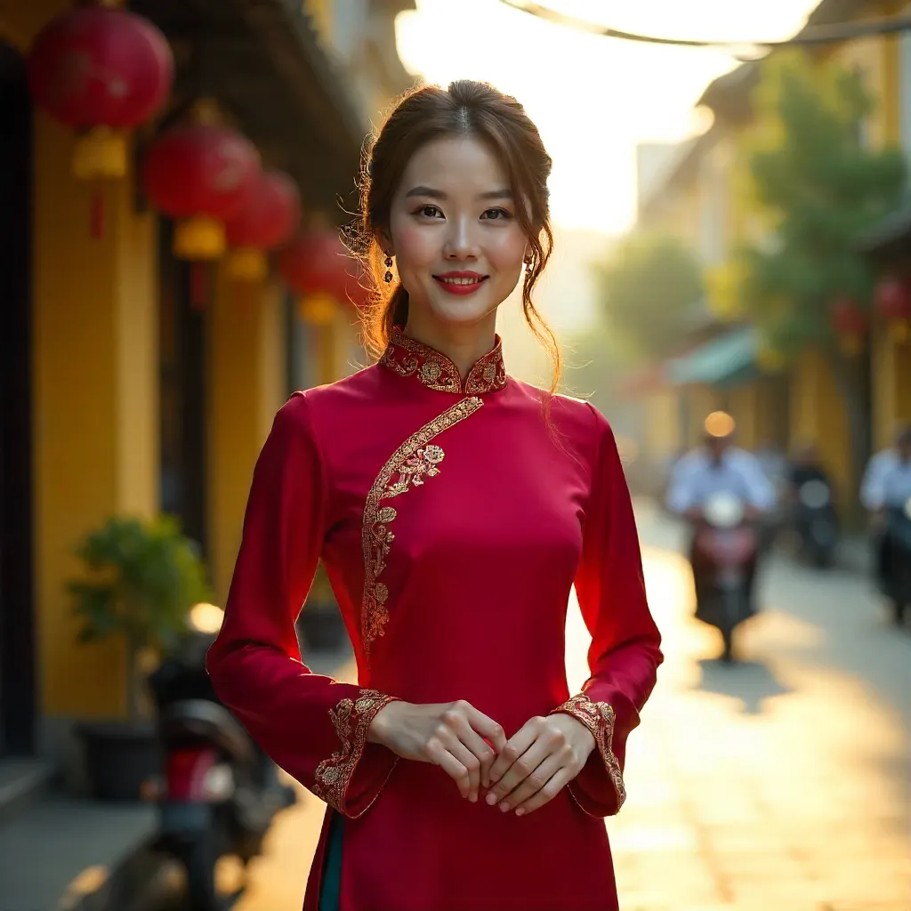 Portrait of a Woman in Vietnamese Áo Dài in Hanoi