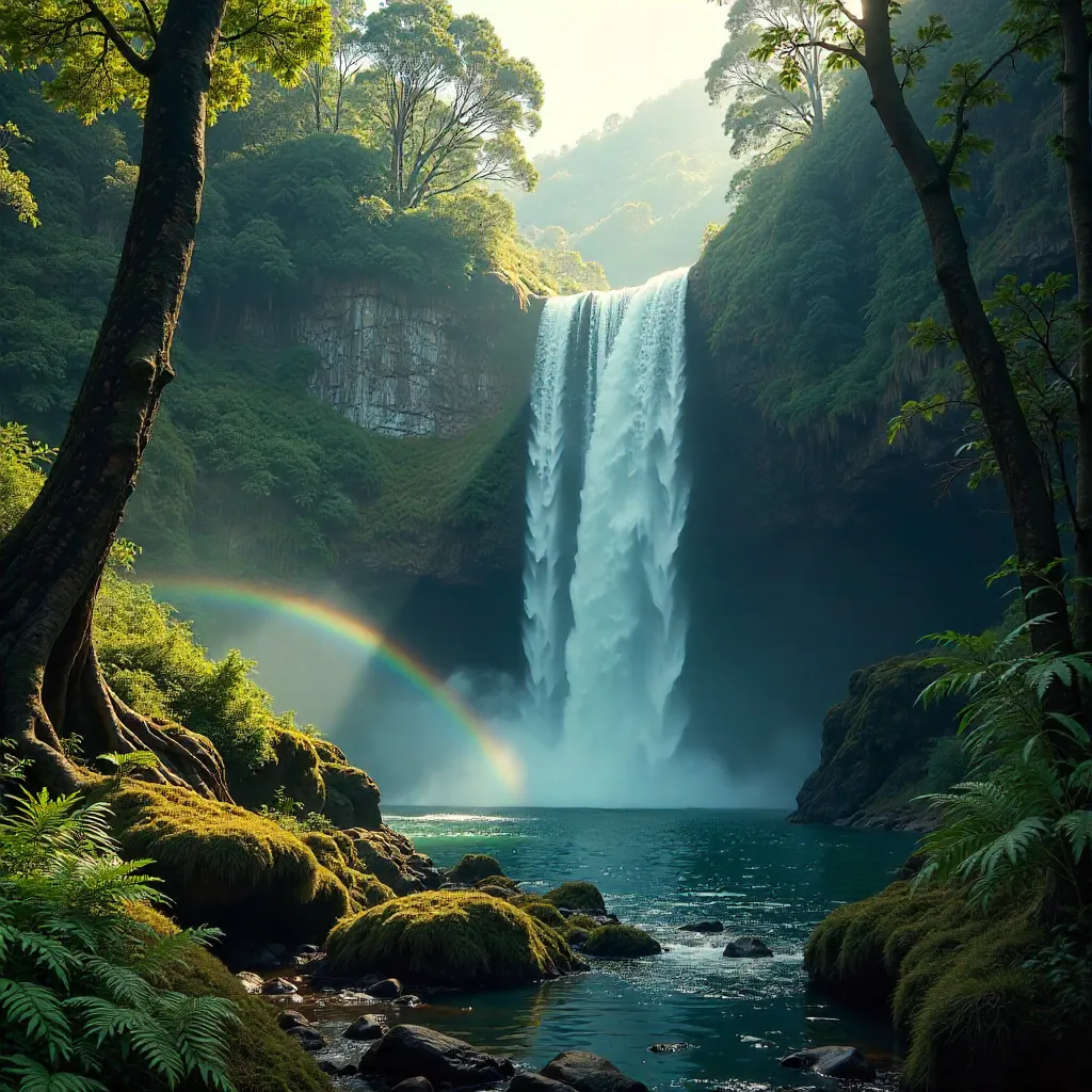 Verdant Tasmanian Rainforest Waterfall