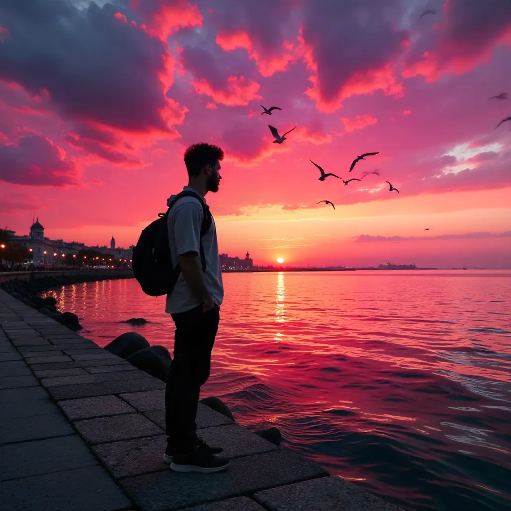 Silhouette at Sunset over Alexandria's Pink Sky
