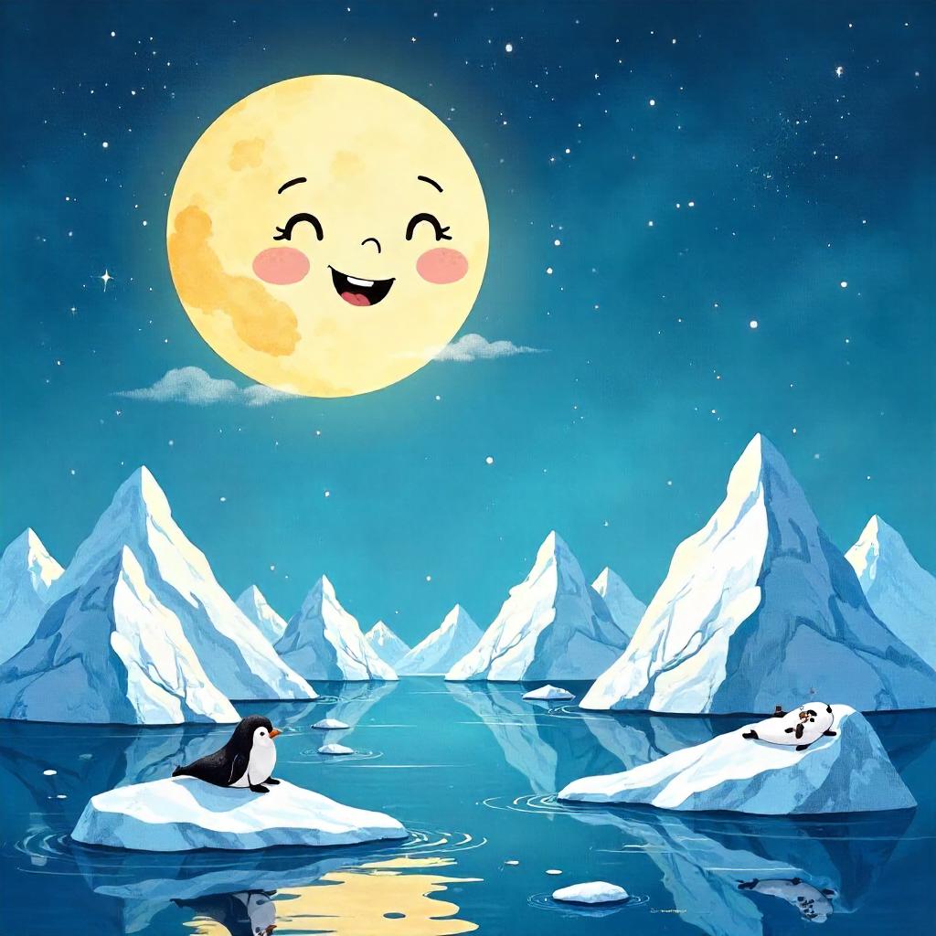 Moonlight Among Icebergs: A Cartoon Night