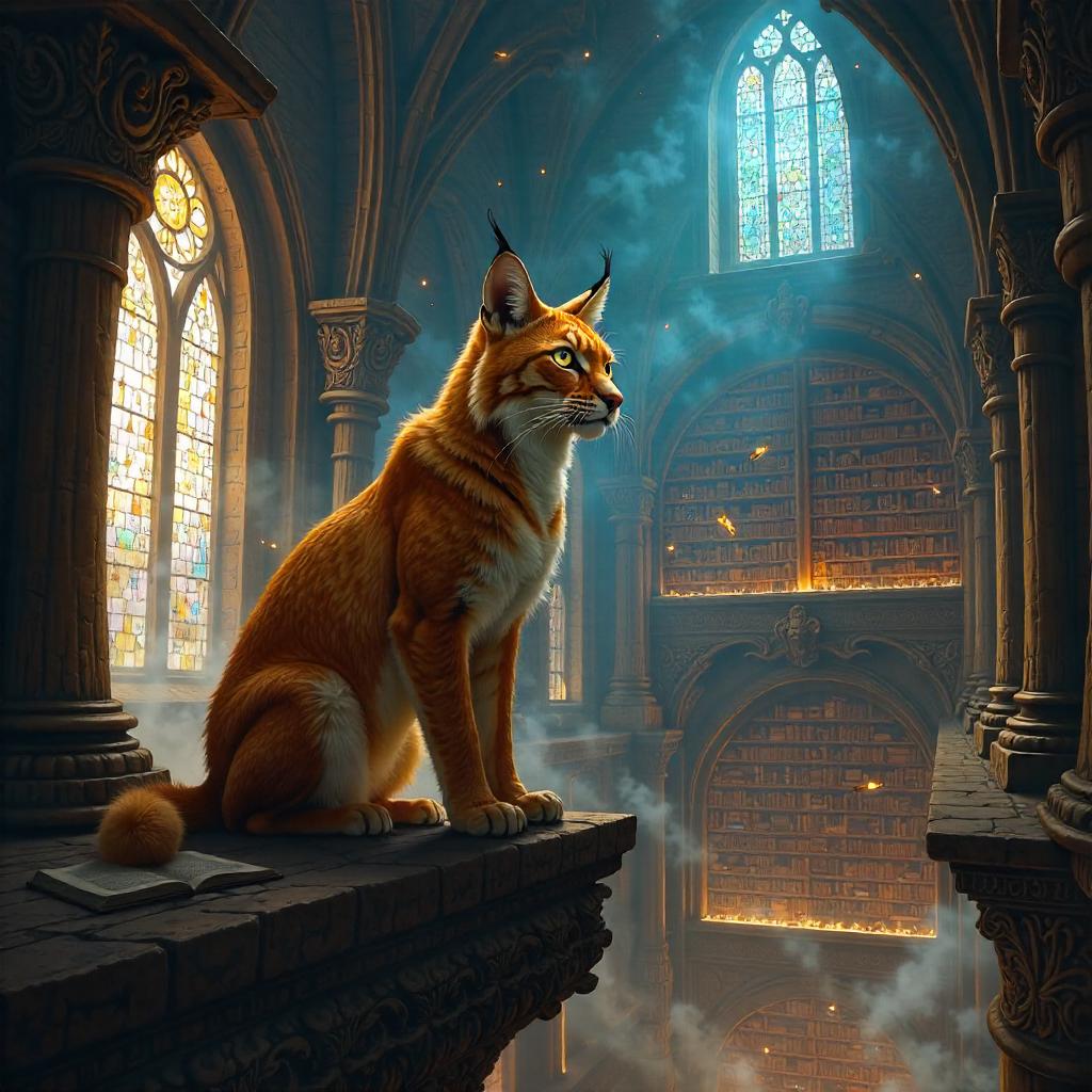Lynx in the Enchanted Library Concept Art