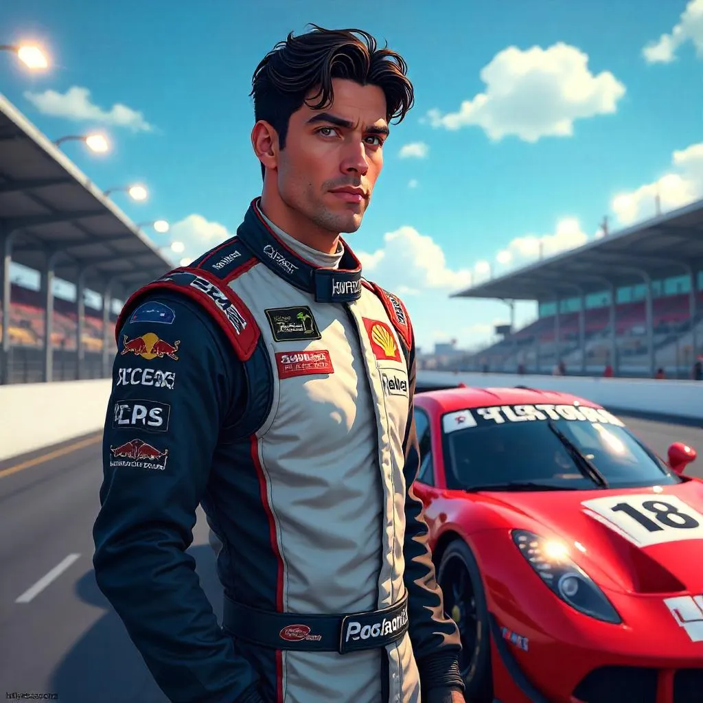 Latino Pro Racer in Anime Style at the Track