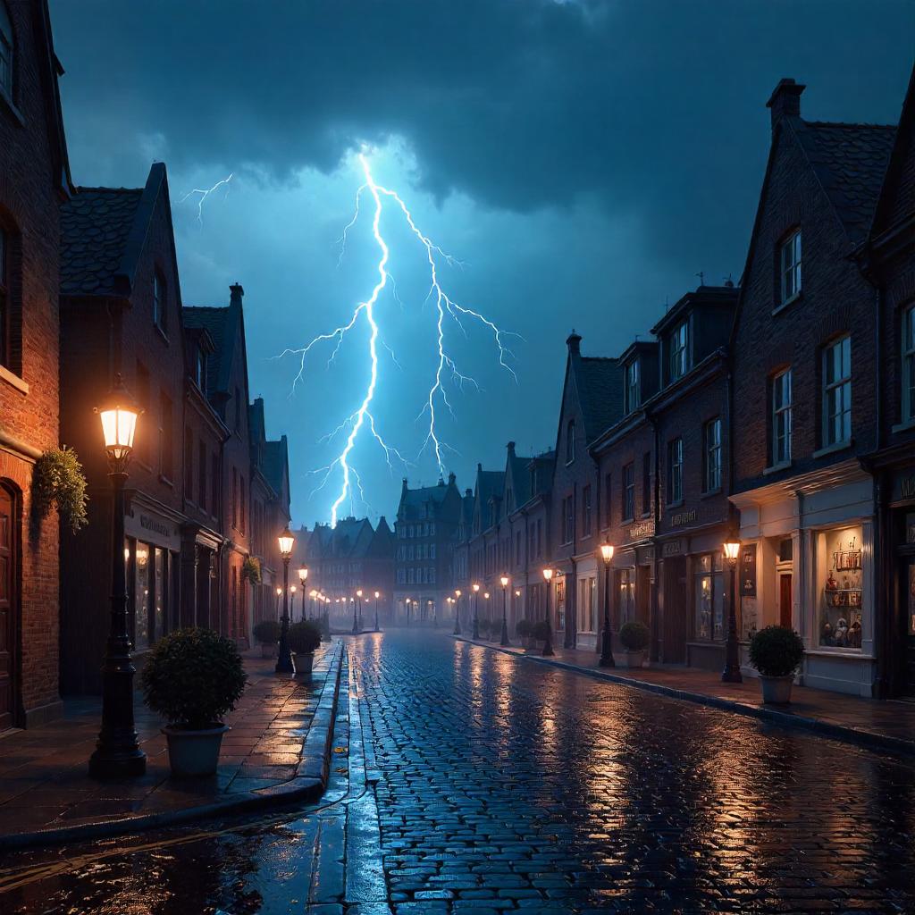 Lightning Over the Town Square - 3D Render