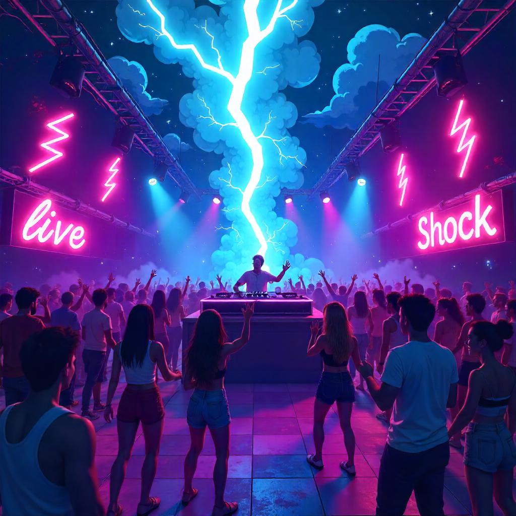 Cartoon Lightning Nightclub in Neon Glow