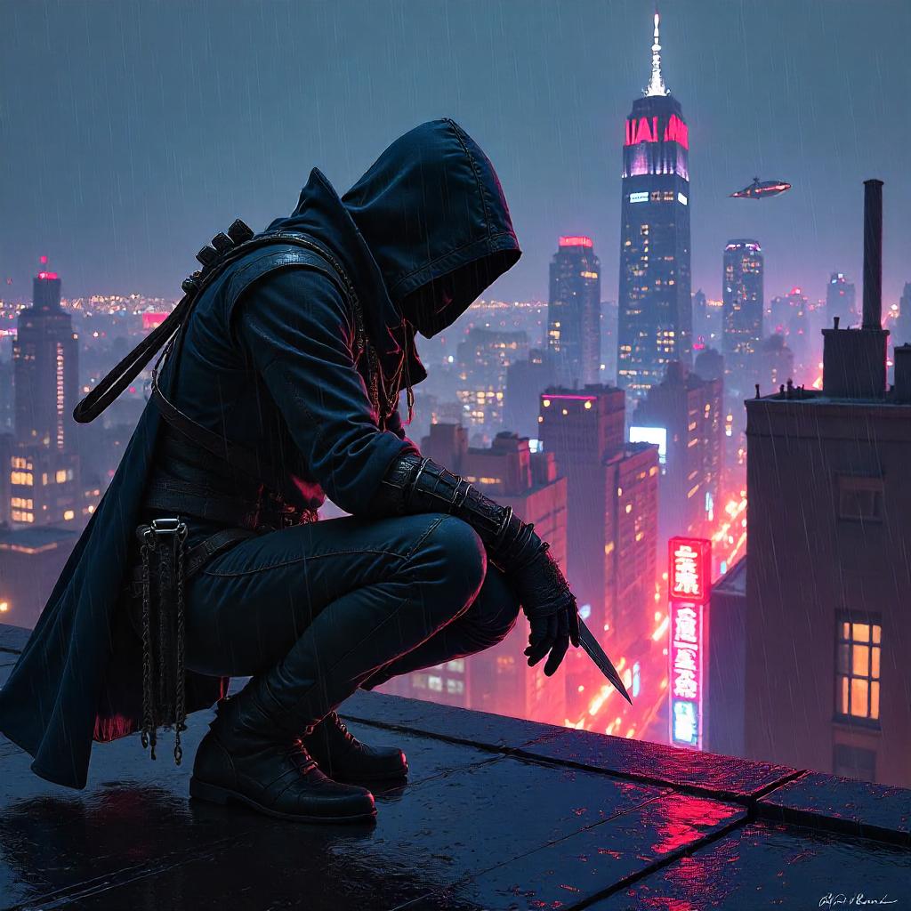 Shadow Thief: Neon Rooftop Concept Art
