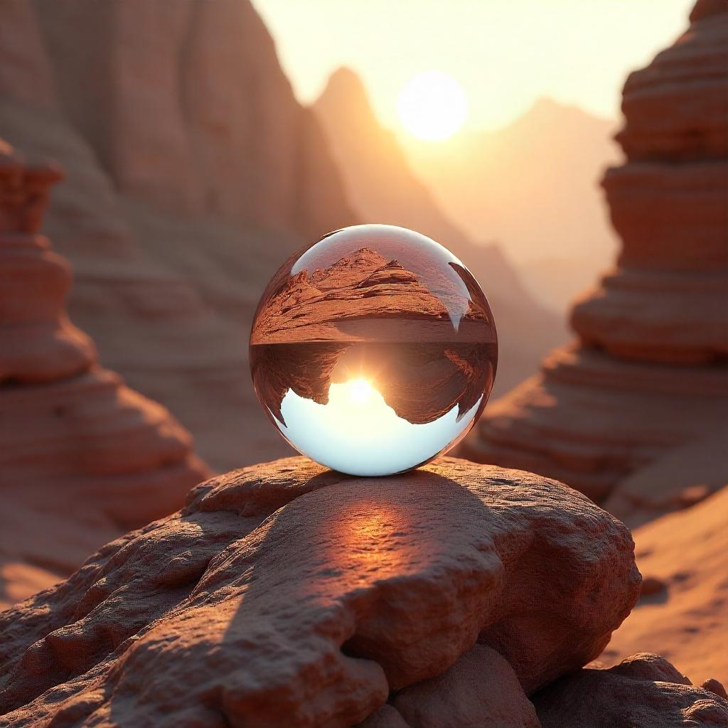 Crystal Ball in a Canyon: 3D Render
