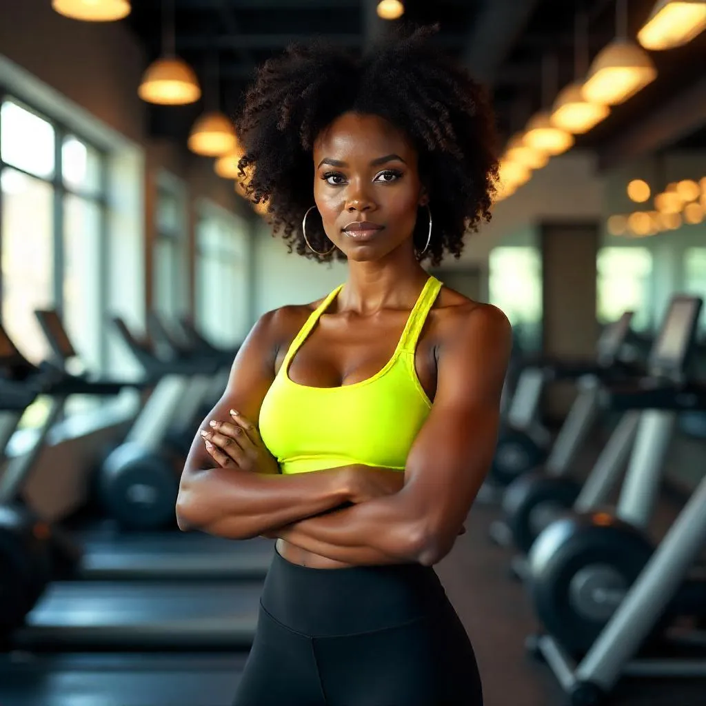 Confident Black Woman in a Modern Gym