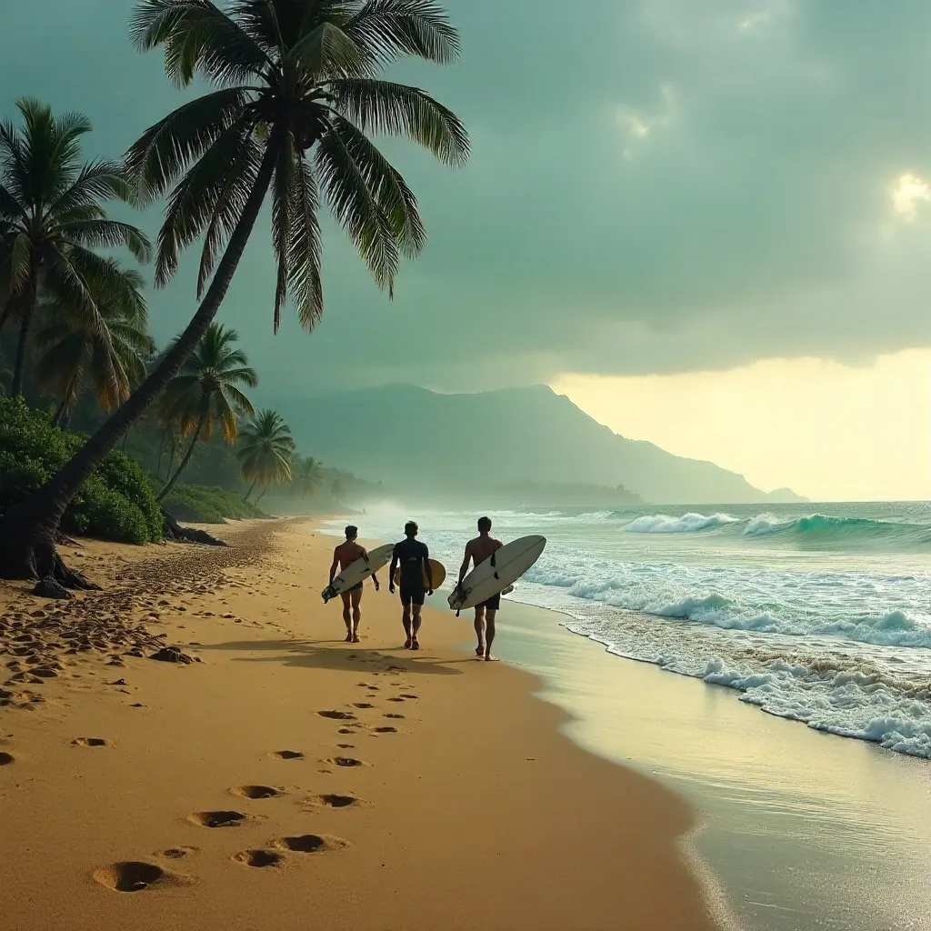 Peaceful Bali Beach with Surfers Heading to the Waves