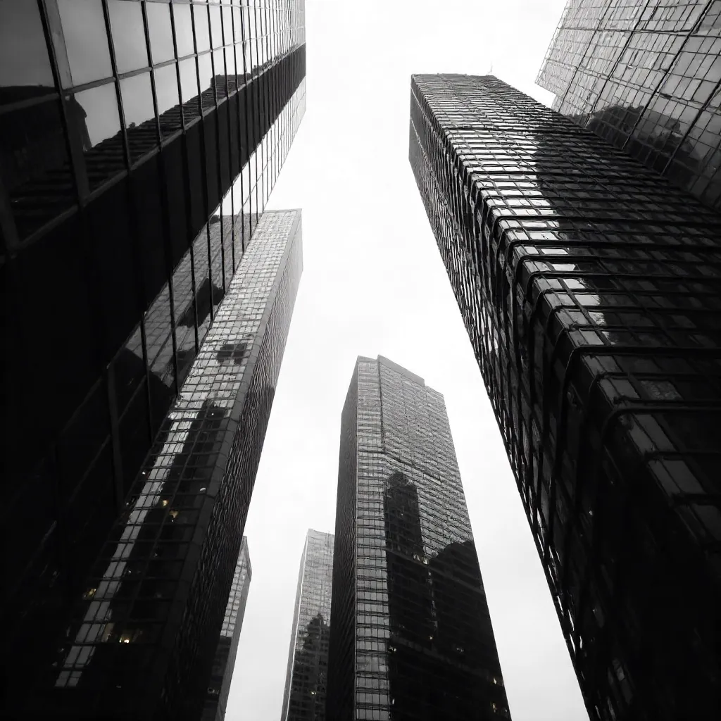 Twisted Monochrome Skyscrapers: Dynamic Cityscape