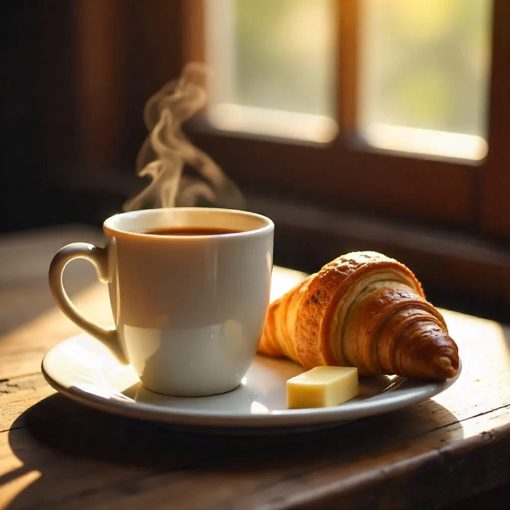 Cozy Morning Coffee and Croissant