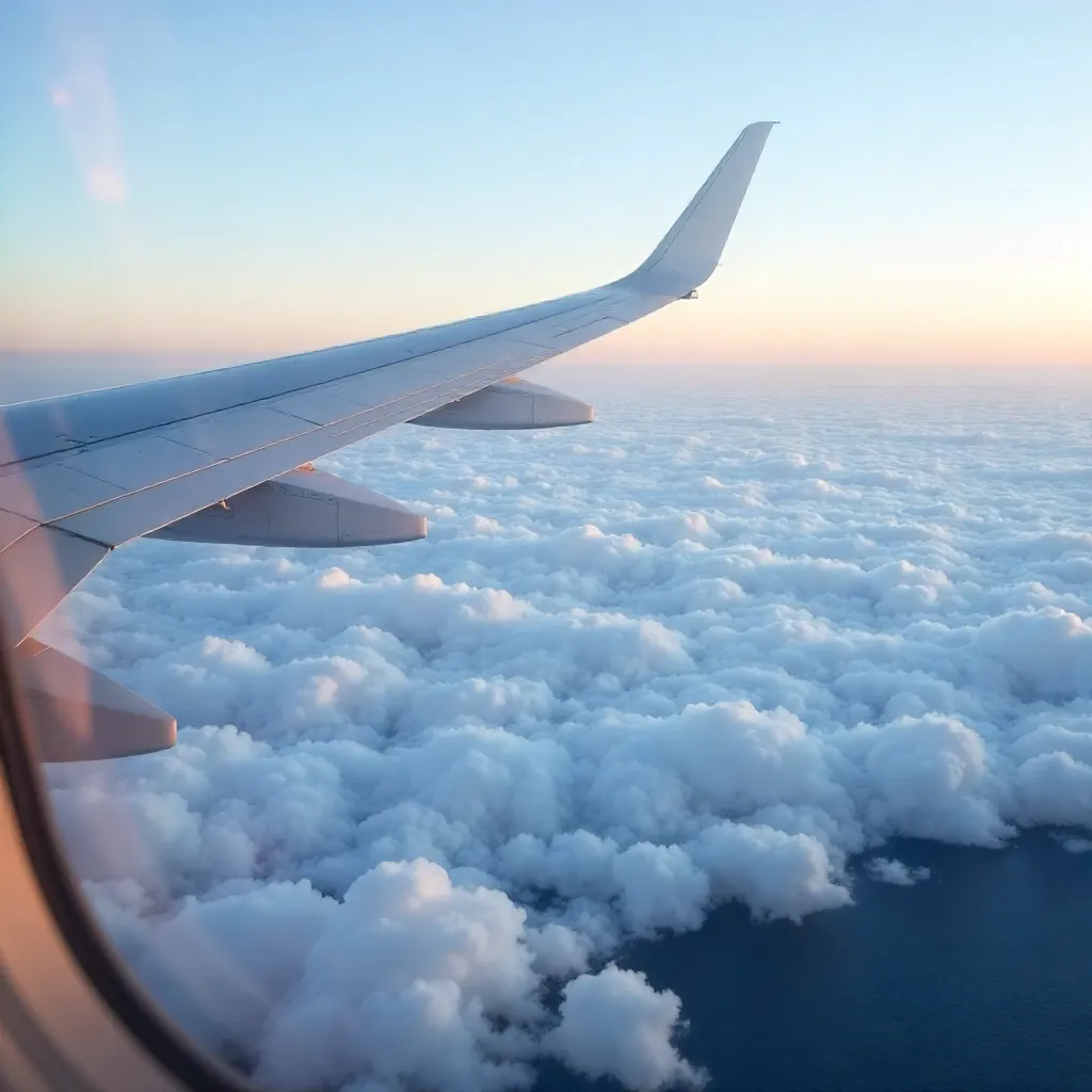 Serene Wing View Over Cloudy Ocean