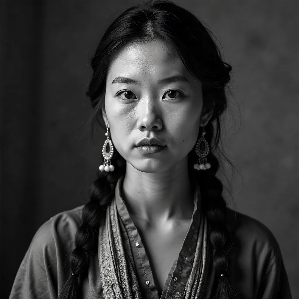 Serene Monochrome Portrait in Traditional Attire