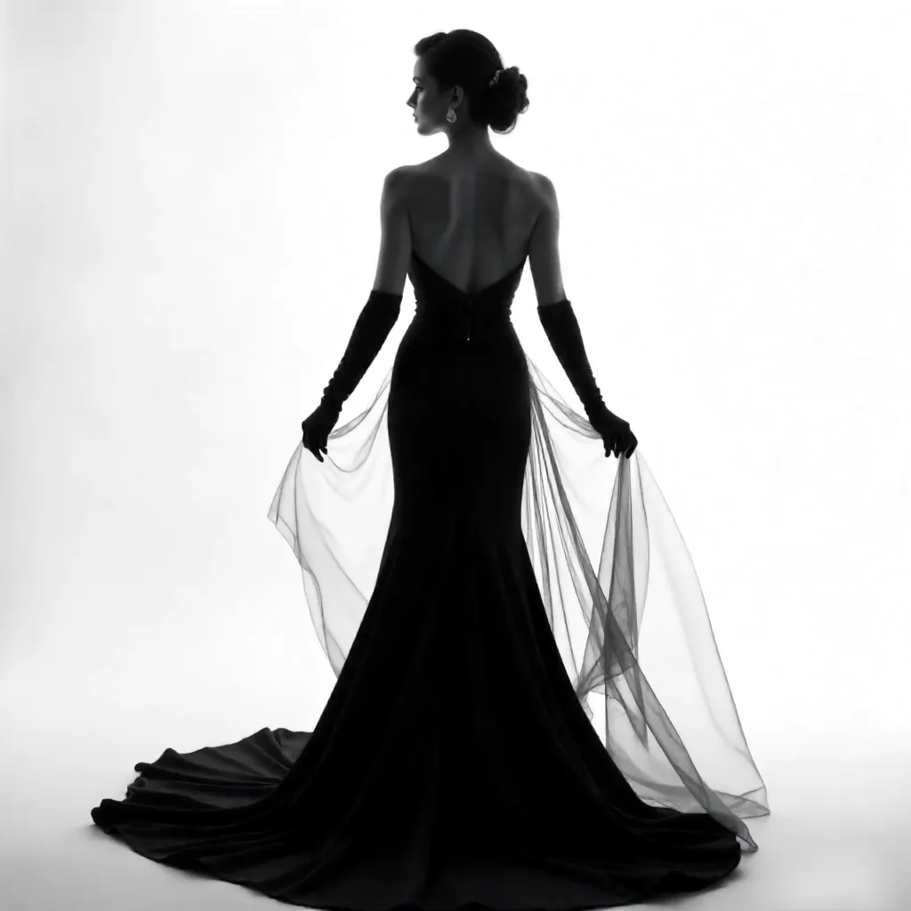 Noir Silhouette: Elegant Woman in Moonlight