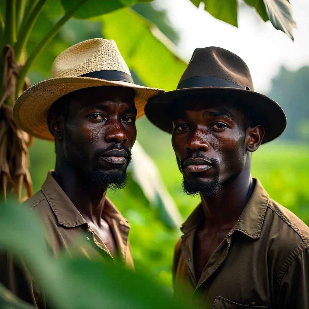 Close-Up Portrait of Two Men Wearing Hats in Uganda
