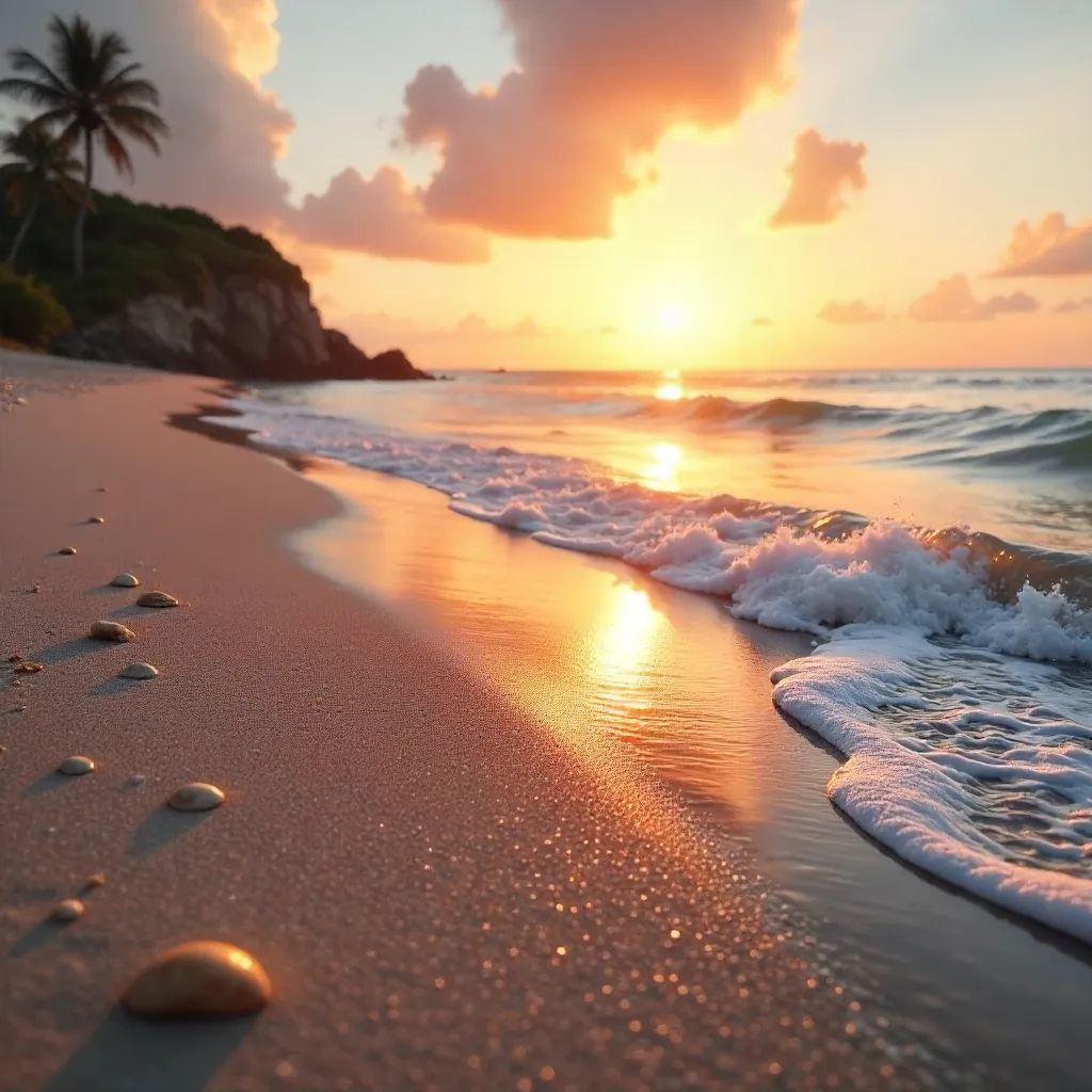 Golden Hour Tranquil Beach at Sunset