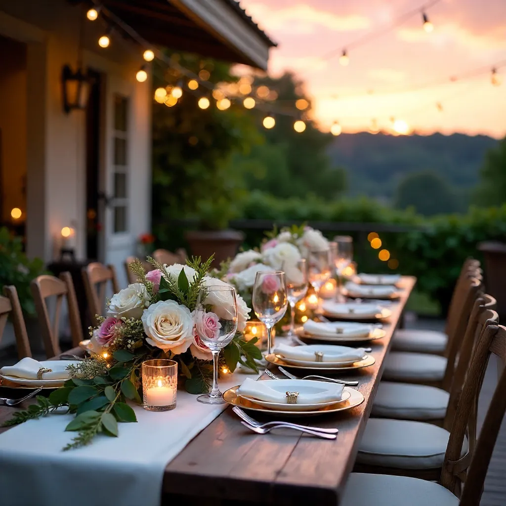 Sunset Elegance: Outdoor Dining with Floral Decor