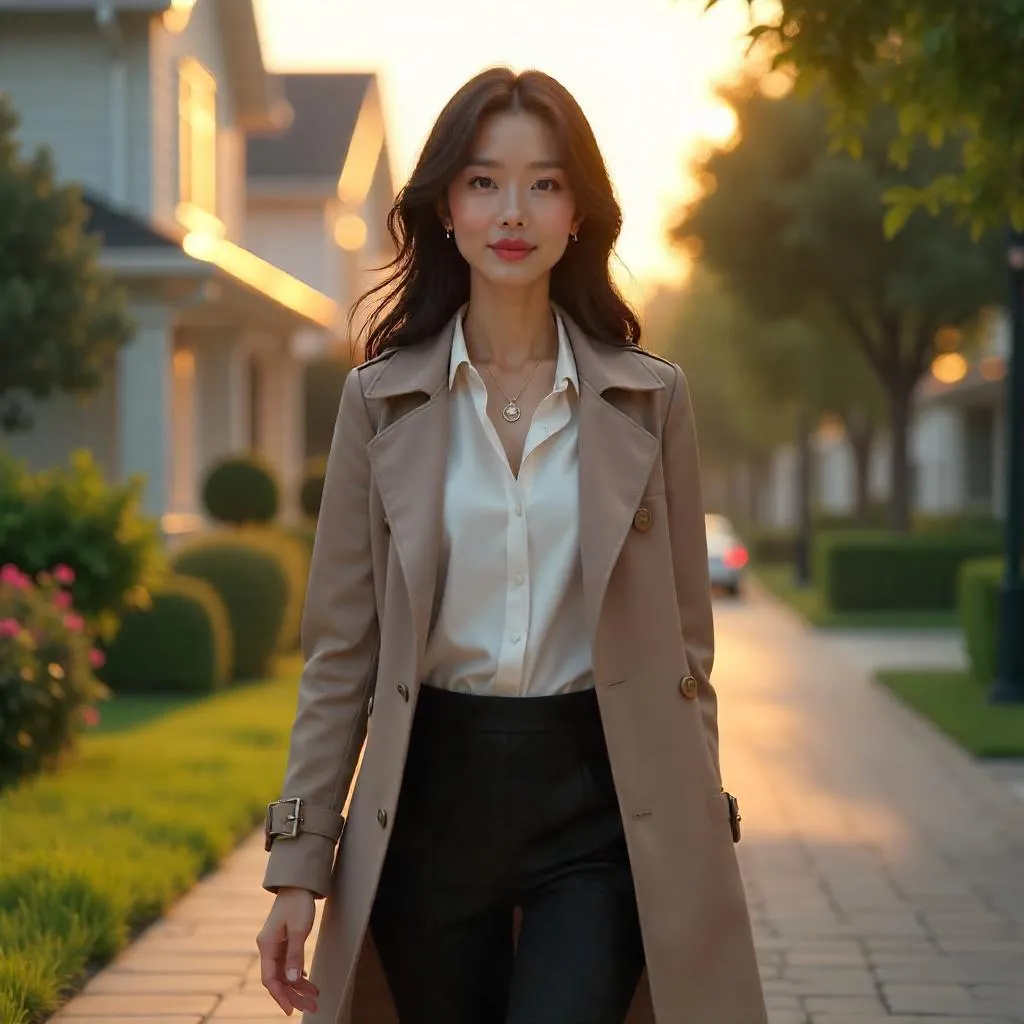 Elegant Asian Woman in Suburban 3D Render