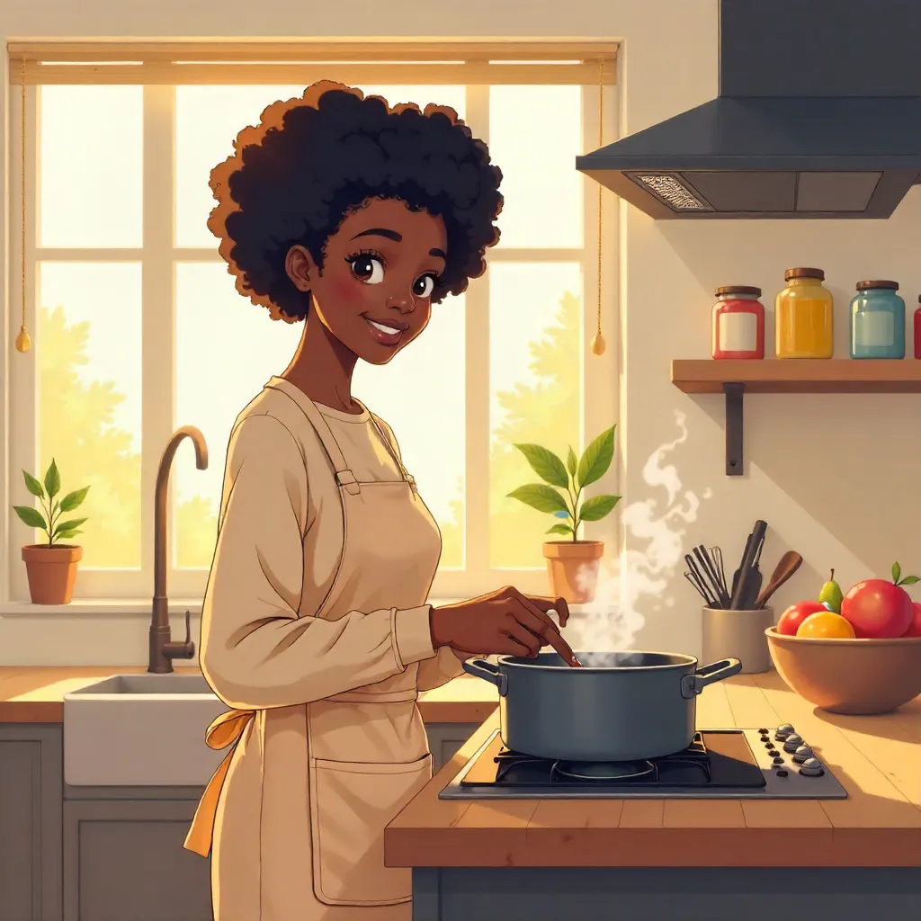 Anime Kitchen Portrait: Black Girl in Apron