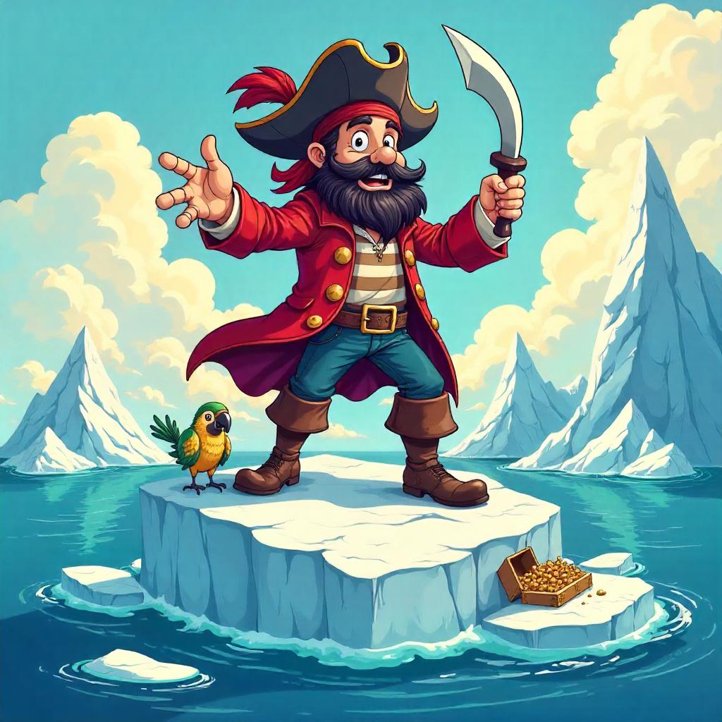 Energetic Cartoon Pirate on a Floating Iceberg