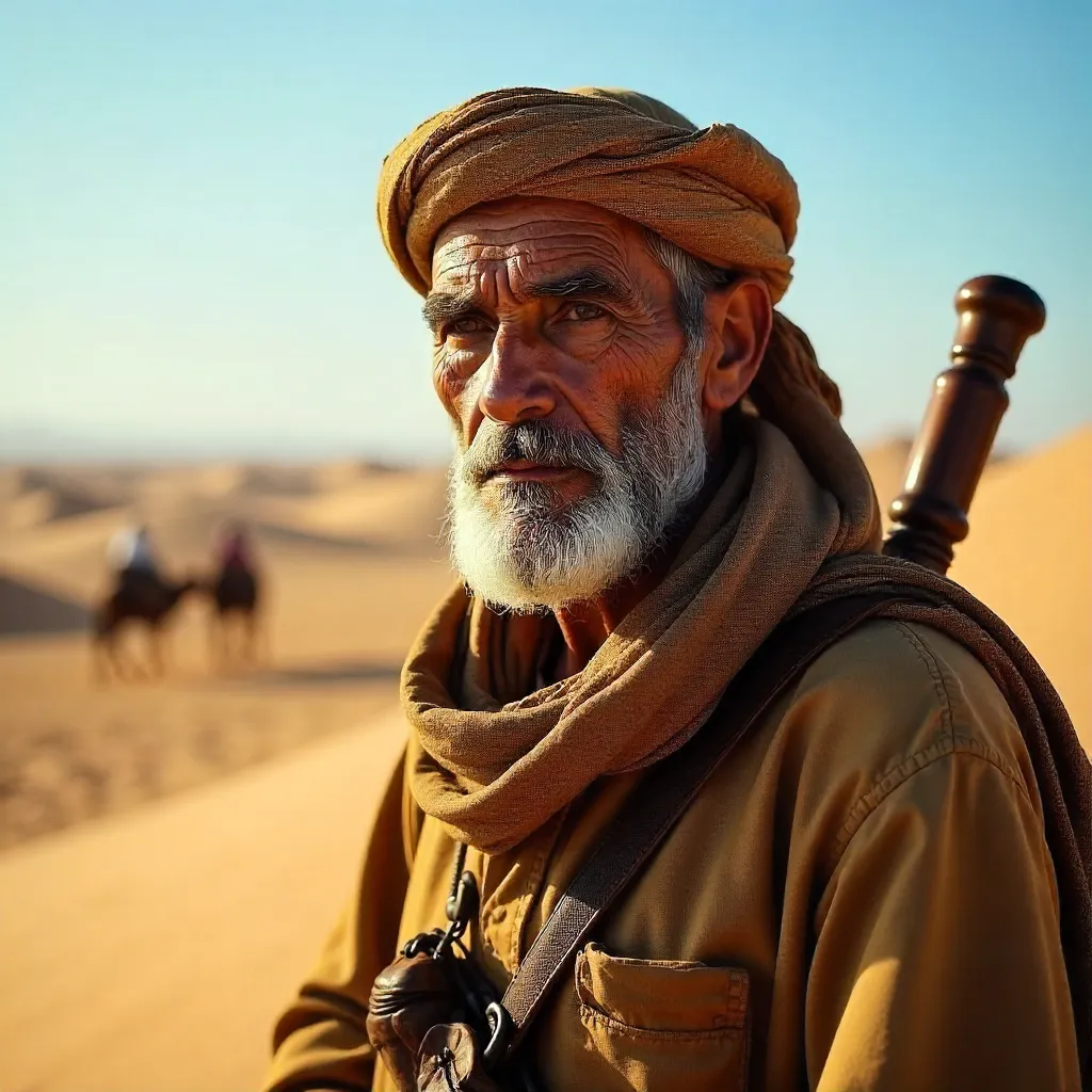 Striking Nomad Elder in Moroccan Desert Portrait