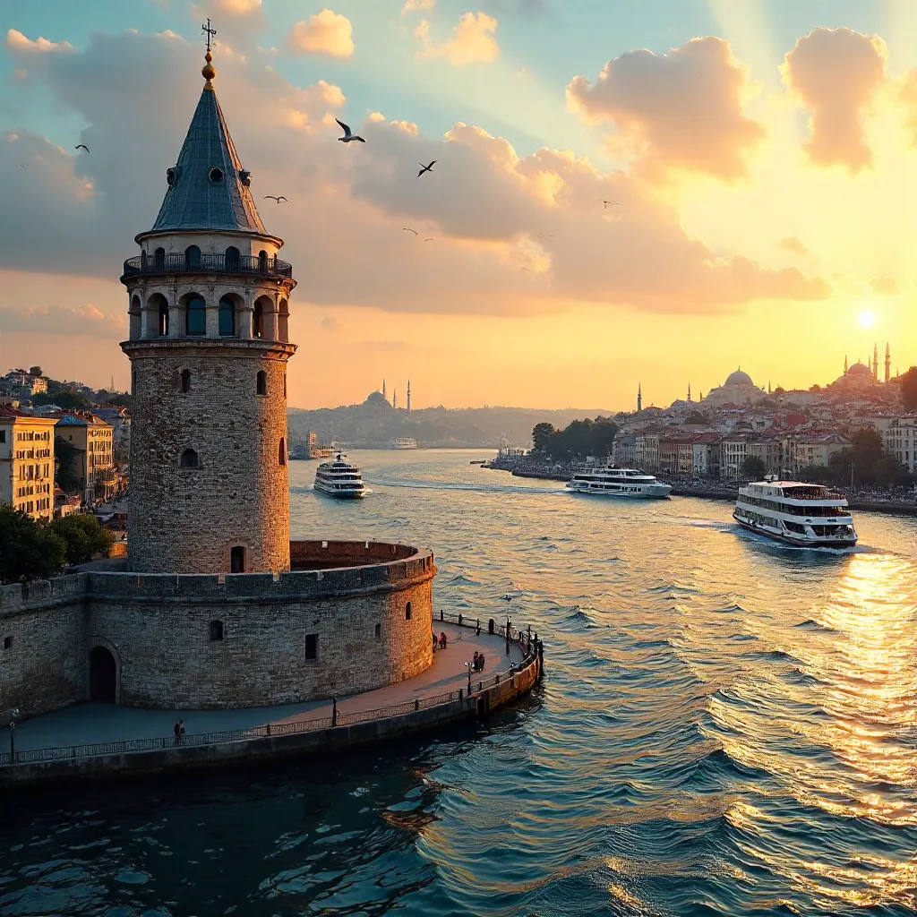 Galata Tower Over the Bosphorus at Sunset