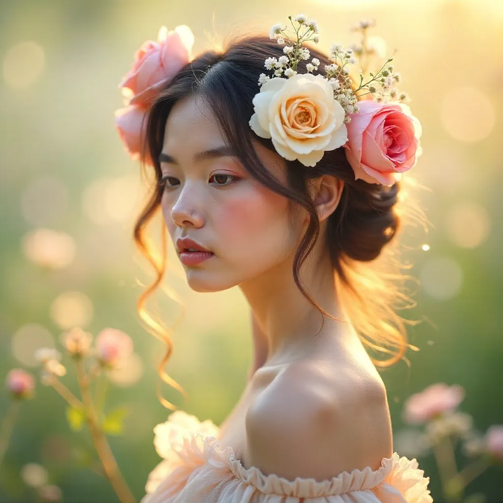 Dreamlike Floral Portrait in Soft Light