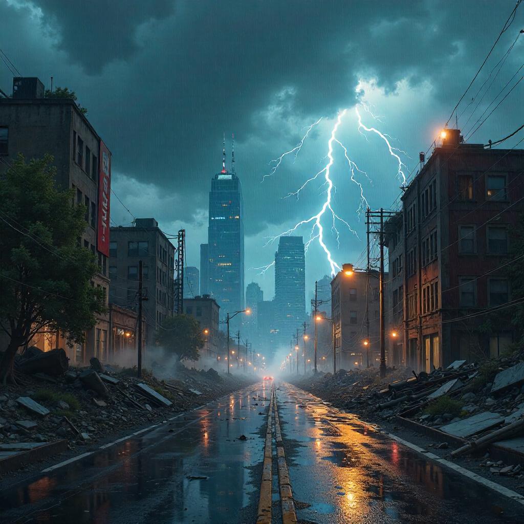 Storm Over Ruined City: A Digital Art Stormscape