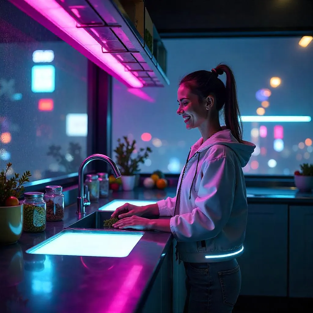 Neon Kitchen Cheer in Cyberpunk City
