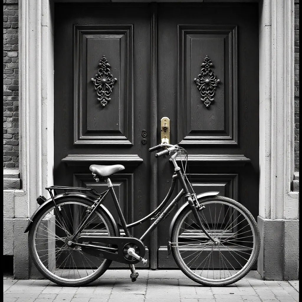 Monochrome bicycle by ornate Malmö door