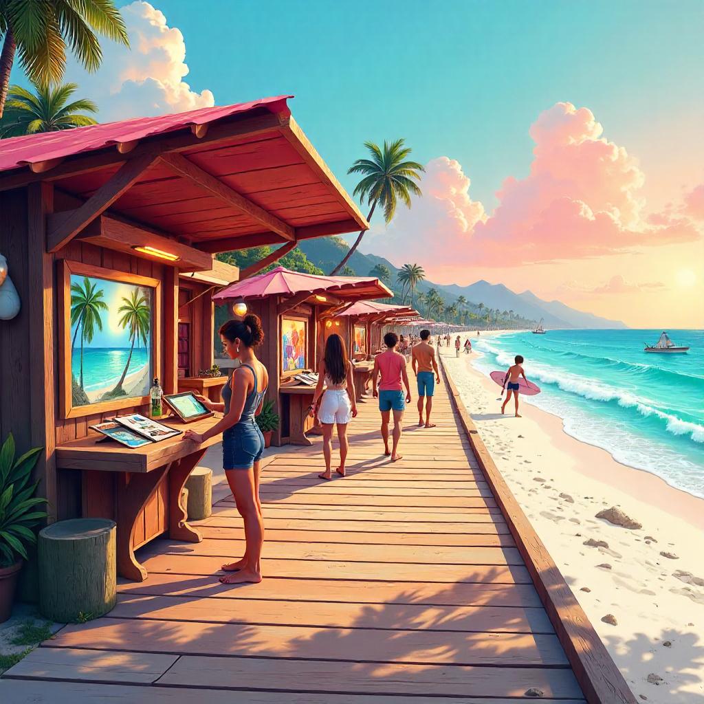 Digital Beach Market: Vibrant Art Bazaar