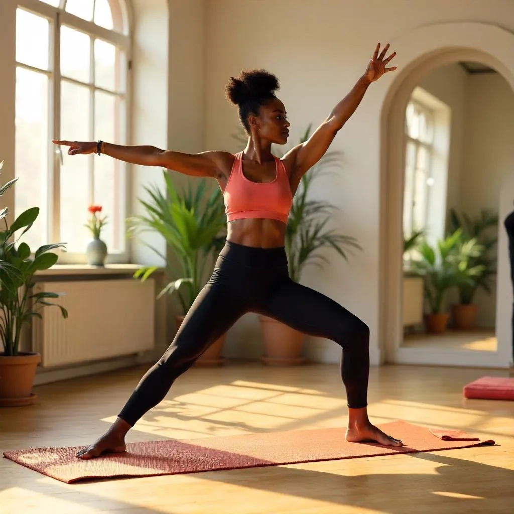 Photorealistic Black Woman in a Quiet Yoga Studio