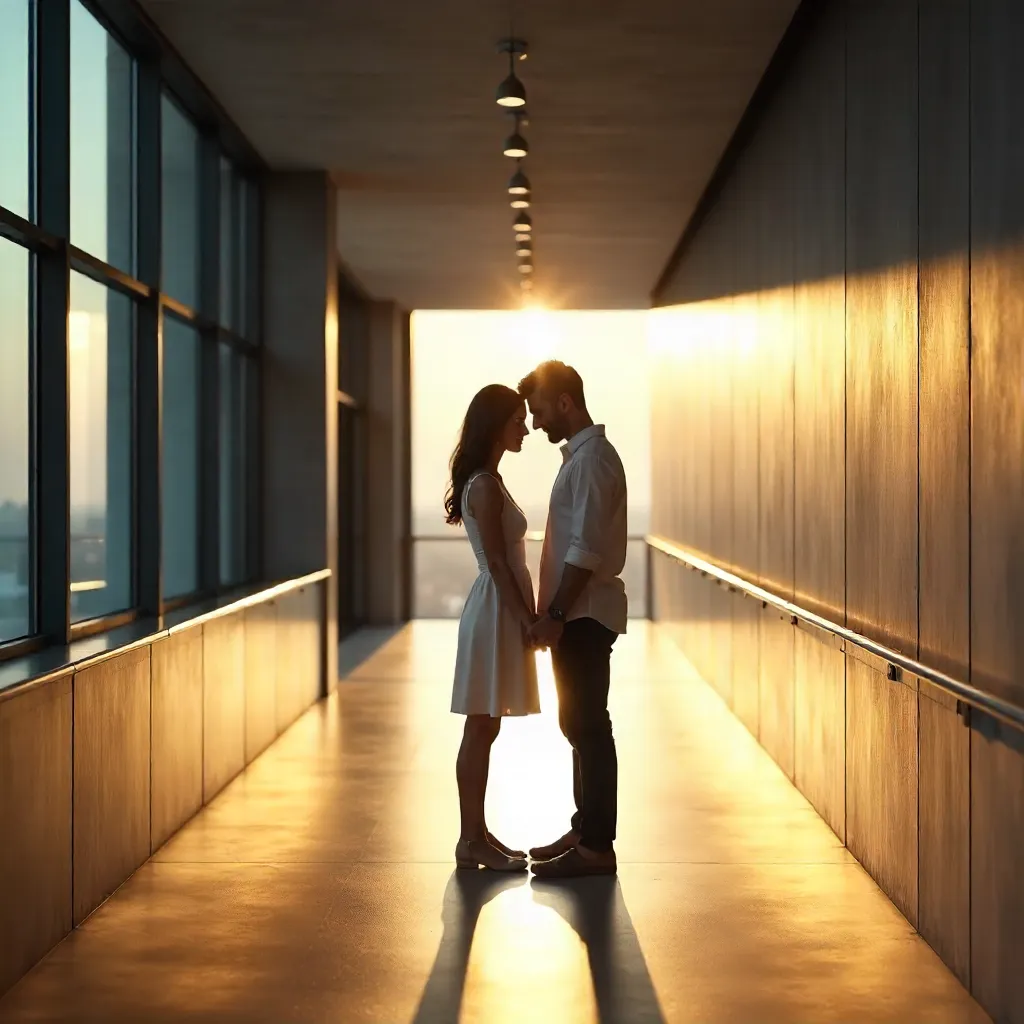 Whispered Moments in a Modern Hallway
