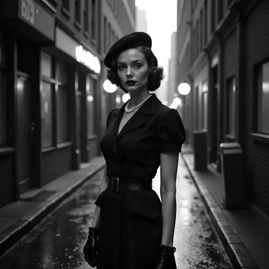 Noir Portrait: Vintage Woman in Neon City