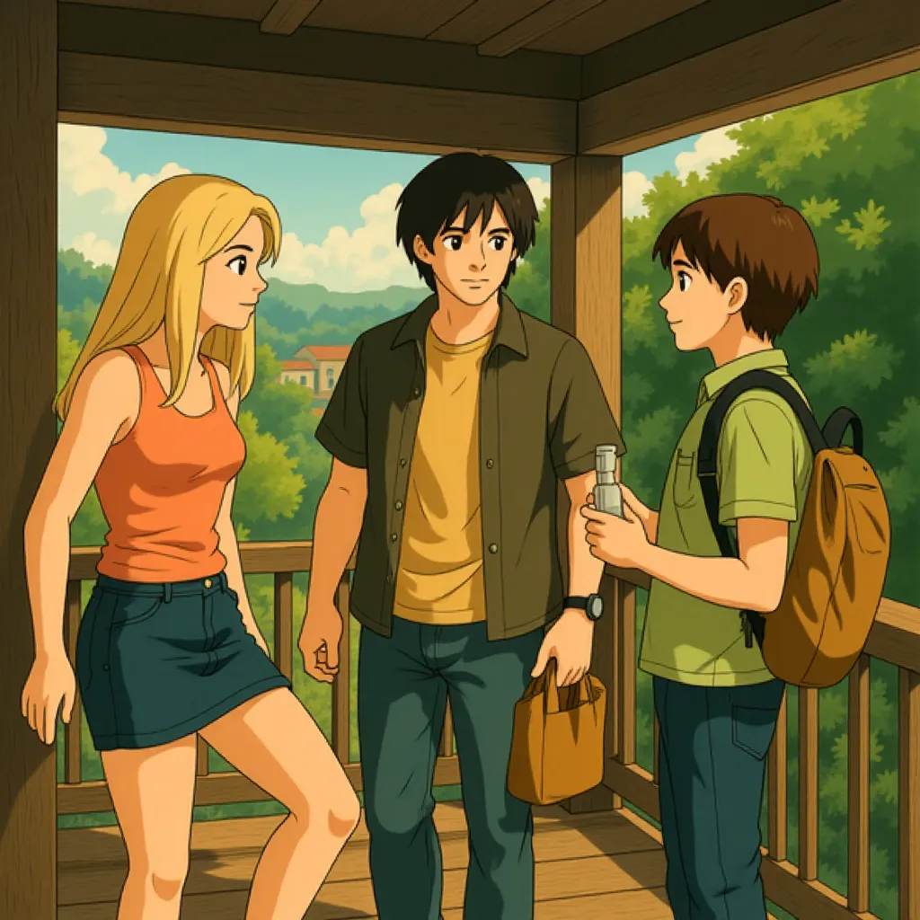 Ron Eldard, Elle Fanning, and Joel Courtney in Super 8 (2011) - Anime style